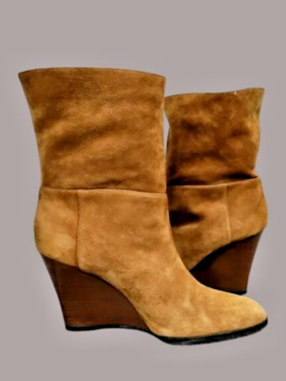 L.K Bennet London Zia Caramel Suede Leather Wedge Heel Ankle Boots Women's 9